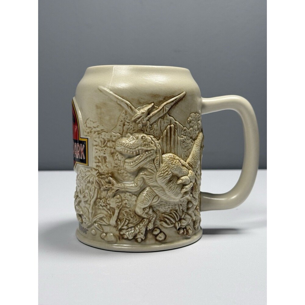 Jurassic Park Universal Studios 3D Embossed Dinosaur Ceramic Stein Mug 24 oz